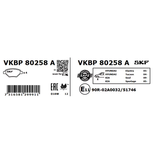 Sada brzdových platničiek kotúčovej brzdy SKF VKBP 80258 A - obr. 2