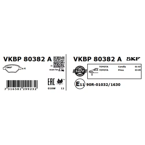 Sada brzdových platničiek kotúčovej brzdy SKF VKBP 80382 A - obr. 2