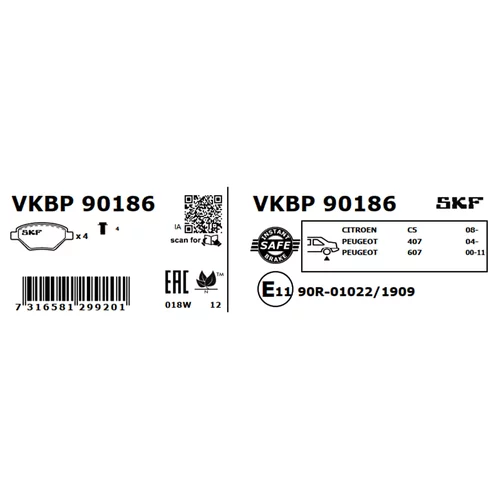 Sada brzdových platničiek kotúčovej brzdy SKF VKBP 90186 - obr. 2