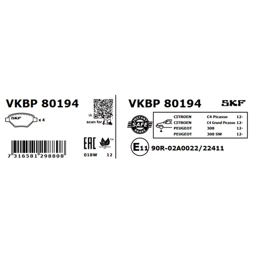 Sada brzdových platničiek kotúčovej brzdy SKF VKBP 80194 - obr. 7