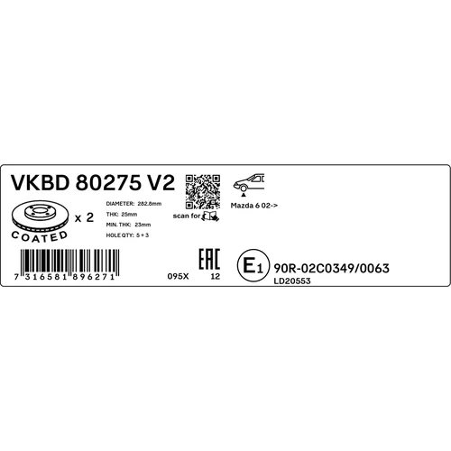 Brzdový kotúč SKF VKBD 80275 V2 - obr. 2