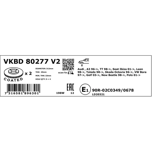 Brzdový kotúč VKBD 80277 V2 /SKF/ - obr. 3