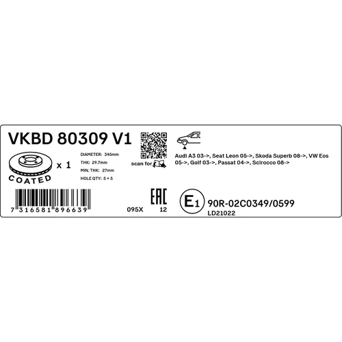 Brzdový kotúč SKF VKBD 80309 V1 - obr. 2