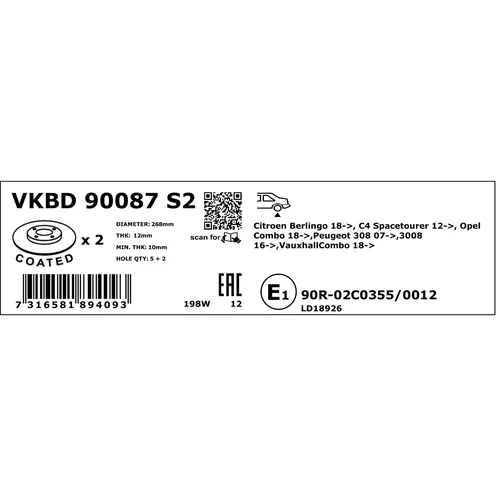 Brzdový kotúč SKF VKBD 90087 S2 - obr. 3