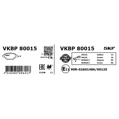 Sada brzdových platničiek kotúčovej brzdy SKF VKBP 80015 - obr. 3