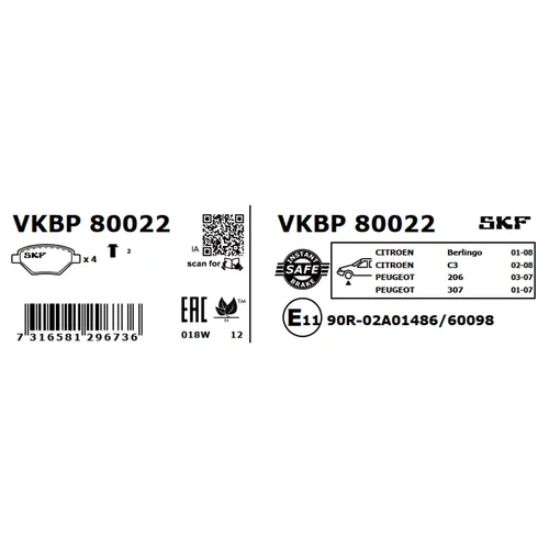 Sada brzdových platničiek kotúčovej brzdy SKF VKBP 80022 - obr. 6