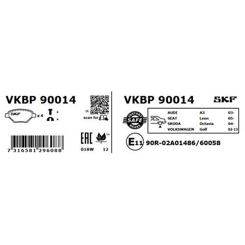 Sada brzdových platničiek kotúčovej brzdy SKF VKBP 90014 - obr. 3