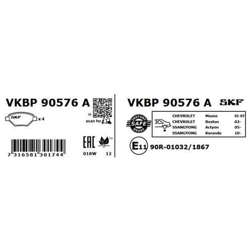 Sada brzdových platničiek kotúčovej brzdy SKF VKBP 90576 A - obr. 2