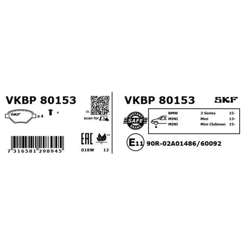 Sada brzdových platničiek kotúčovej brzdy SKF VKBP 80153 - obr. 2