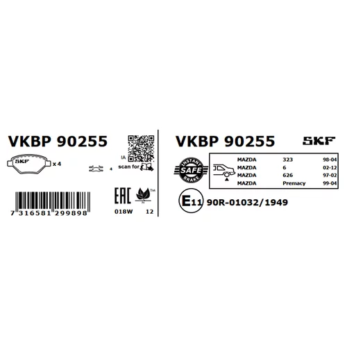 Sada brzdových platničiek kotúčovej brzdy SKF VKBP 90255 - obr. 2