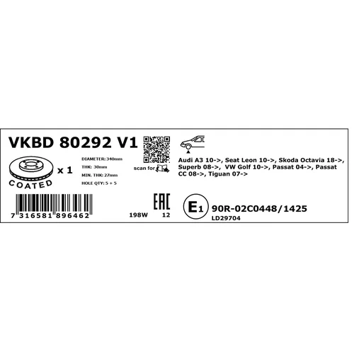 Brzdový kotúč VKBD 80292 V1 /SKF/ - obr. 3