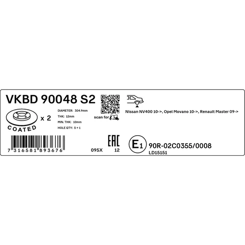 Brzdový kotúč SKF VKBD 90048 S2 - obr. 2