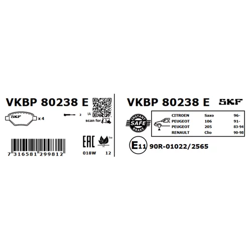 Sada brzdových platničiek kotúčovej brzdy SKF VKBP 80238 E - obr. 2