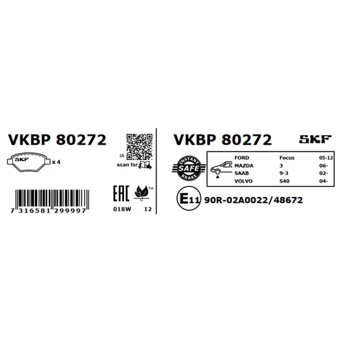 Sada brzdových platničiek kotúčovej brzdy SKF VKBP 80272 - obr. 2