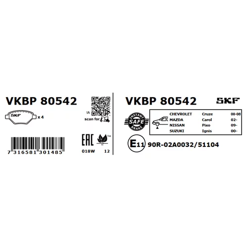 Sada brzdových platničiek kotúčovej brzdy SKF VKBP 80542 - obr. 2