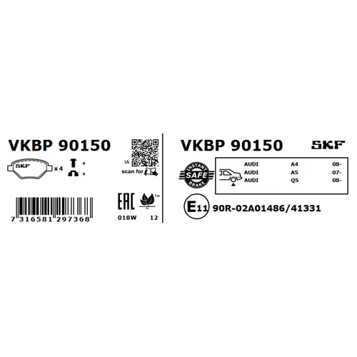 Sada brzdových platničiek kotúčovej brzdy SKF VKBP 90150 - obr. 2