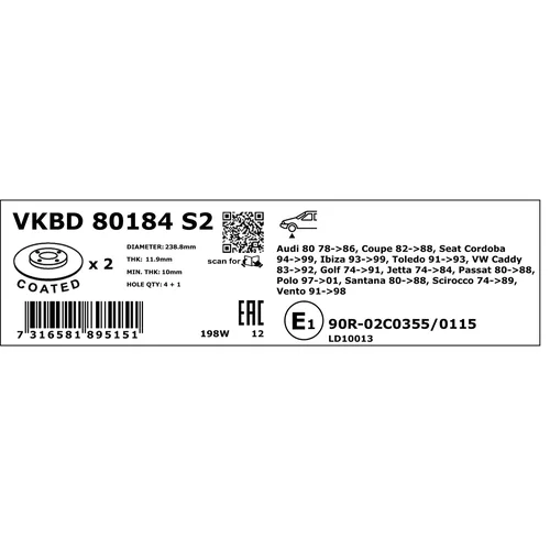 Brzdový kotúč SKF VKBD 80184 S2 - obr. 3