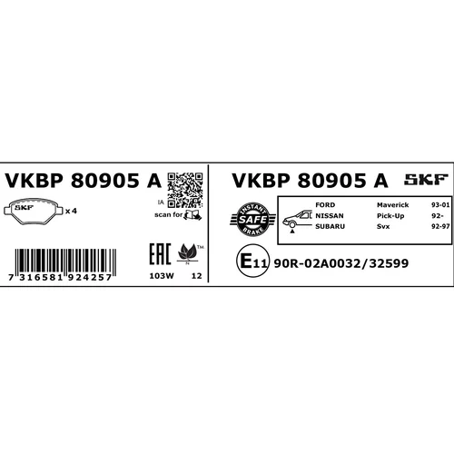 Sada brzdových platničiek kotúčovej brzdy VKBP 80905 A /SKF/ - obr. 2