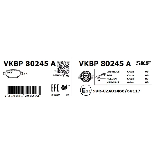 Sada brzdových platničiek kotúčovej brzdy SKF VKBP 80245 A - obr. 2