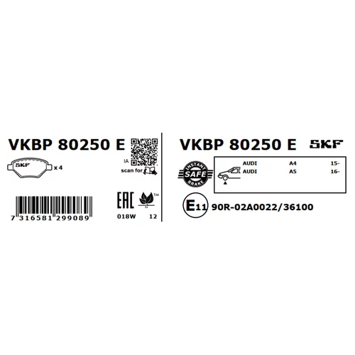 Sada brzdových platničiek kotúčovej brzdy SKF VKBP 80250 E - obr. 2