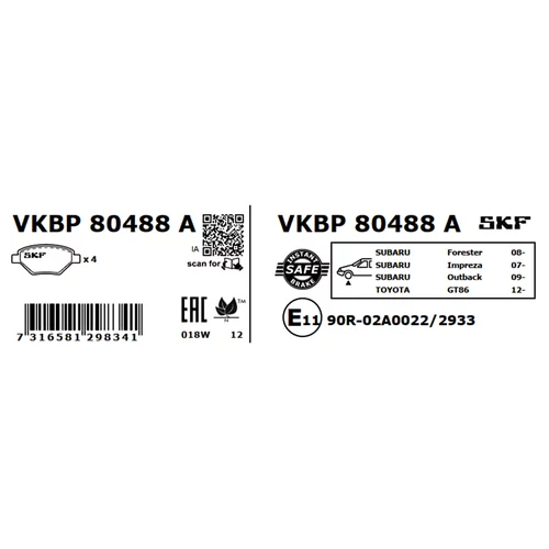 Sada brzdových platničiek kotúčovej brzdy SKF VKBP 80488 A - obr. 2