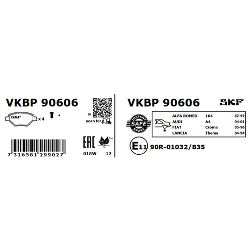 Sada brzdových platničiek kotúčovej brzdy SKF VKBP 90606 - obr. 2