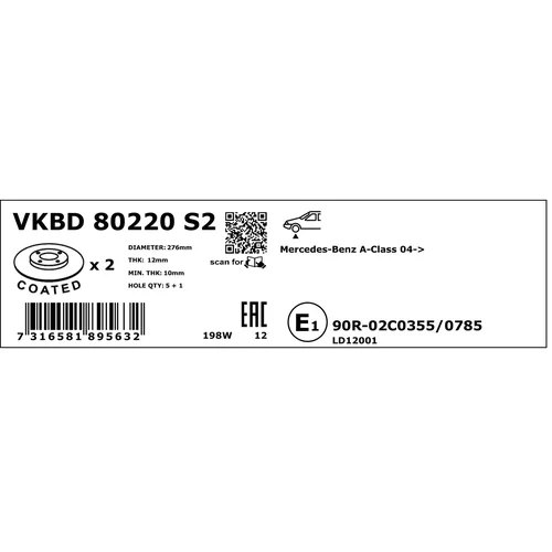 Brzdový kotúč SKF VKBD 80220 S2 - obr. 3