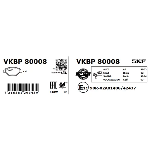 Sada brzdových platničiek kotúčovej brzdy SKF VKBP 80008 - obr. 7