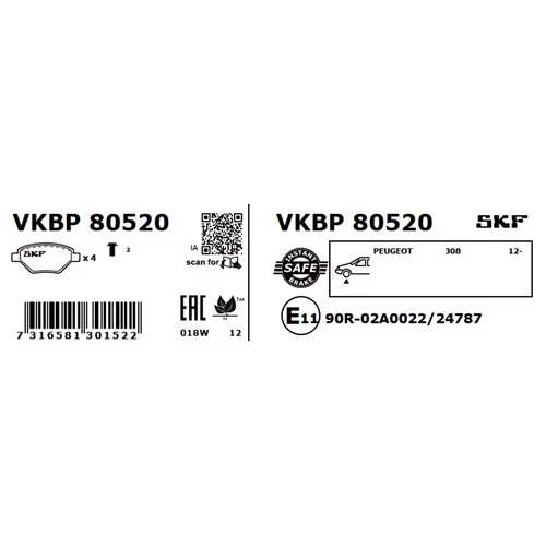 Sada brzdových platničiek kotúčovej brzdy SKF VKBP 80520 - obr. 2