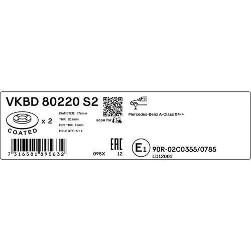 Brzdový kotúč SKF VKBD 80220 S2 - obr. 2