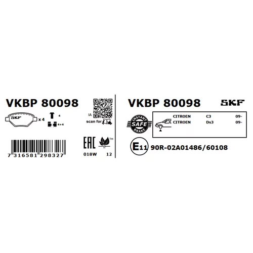 Sada brzdových platničiek kotúčovej brzdy SKF VKBP 80098 - obr. 2