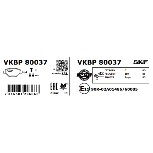 Sada brzdových platničiek kotúčovej brzdy SKF VKBP 80037 - obr. 3