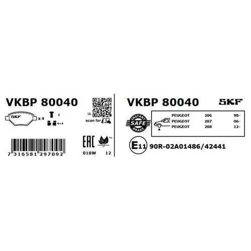 Sada brzdových platničiek kotúčovej brzdy SKF VKBP 80040 - obr. 3