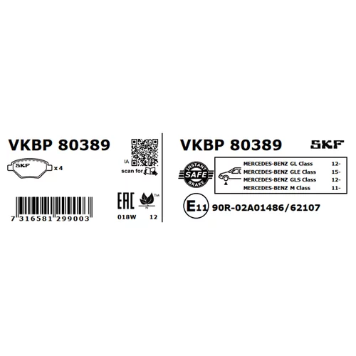 Sada brzdových platničiek kotúčovej brzdy SKF VKBP 80389 - obr. 2