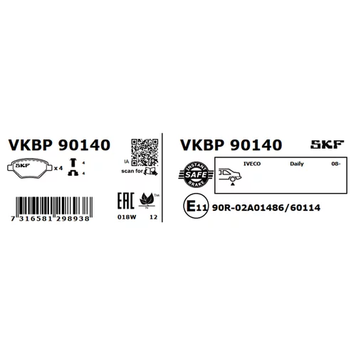 Sada brzdových platničiek kotúčovej brzdy SKF VKBP 90140 - obr. 2