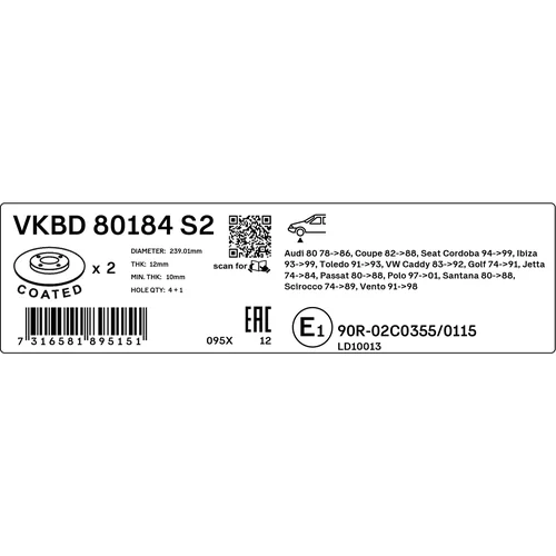 Brzdový kotúč SKF VKBD 80184 S2 - obr. 2