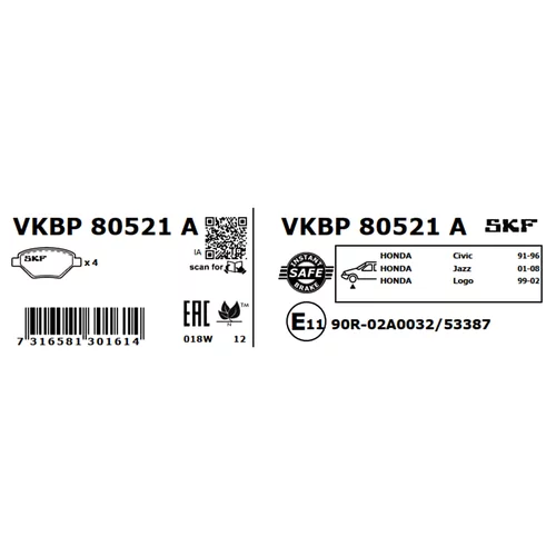 Sada brzdových platničiek kotúčovej brzdy SKF VKBP 80521 A - obr. 2