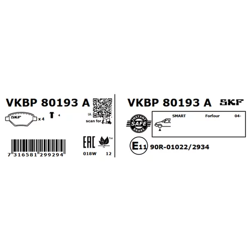 Sada brzdových platničiek kotúčovej brzdy SKF VKBP 80193 A - obr. 2