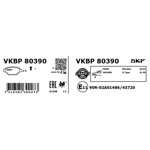 Sada brzdových platničiek kotúčovej brzdy SKF VKBP 80390 - obr. 2