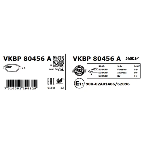 Sada brzdových platničiek kotúčovej brzdy SKF VKBP 80456 A - obr. 2