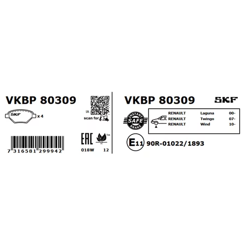 Sada brzdových platničiek kotúčovej brzdy SKF VKBP 80309 - obr. 2