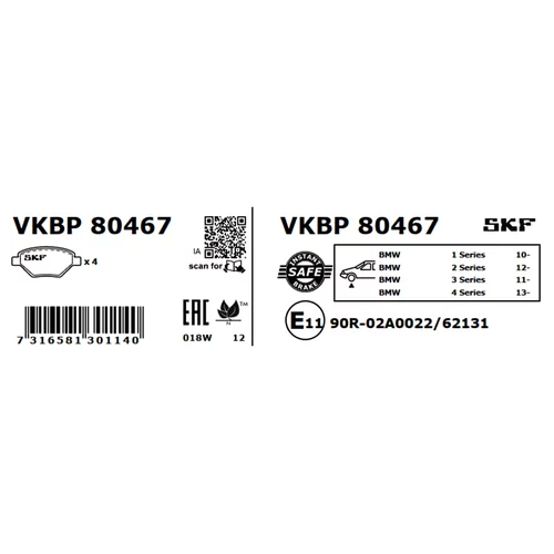 Sada brzdových platničiek kotúčovej brzdy SKF VKBP 80467 - obr. 2