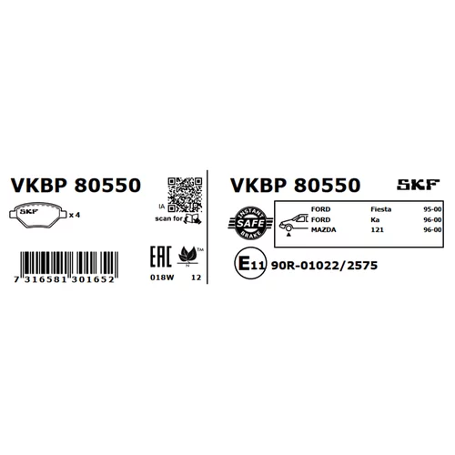 Sada brzdových platničiek kotúčovej brzdy SKF VKBP 80550 - obr. 2