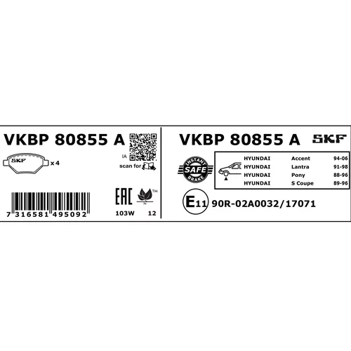 Sada brzdových platničiek kotúčovej brzdy SKF VKBP 80855 A - obr. 2