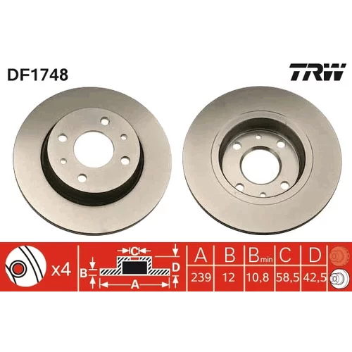 Brzdový kotúč TRW DF1748