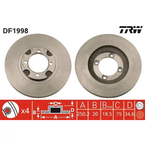 Brzdový kotúč TRW DF1998
