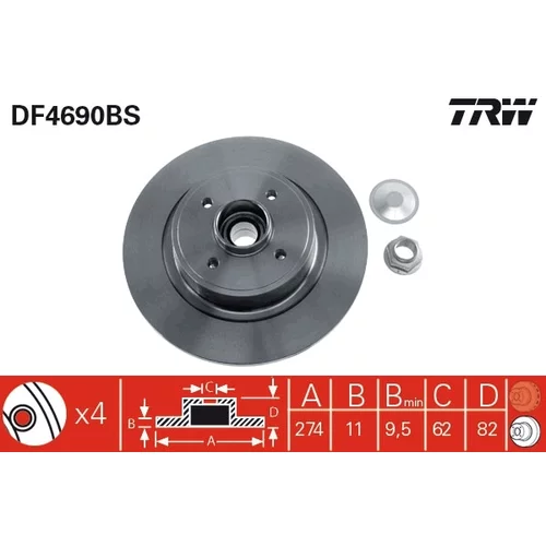 Brzdový kotúč TRW DF4690BS