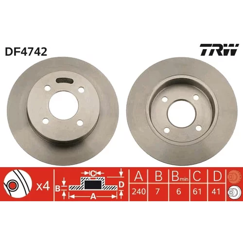 Brzdový kotúč TRW DF4742