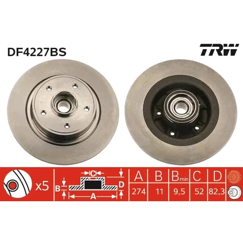 Brzdový kotúč TRW DF4227BS