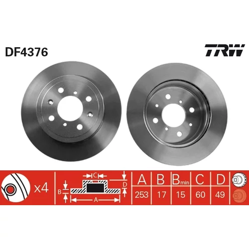 Brzdový kotúč TRW DF4376